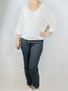 Cream Plain V Neck Top