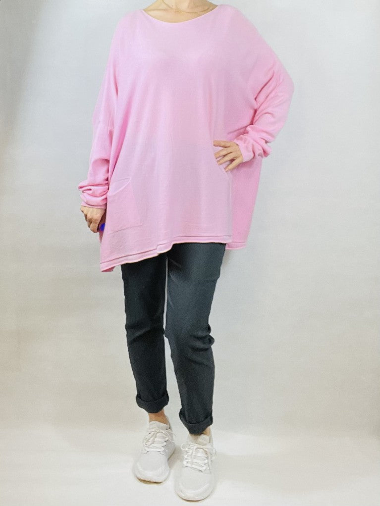 Soft Pink Navy 2-Pocket Over-Size Top