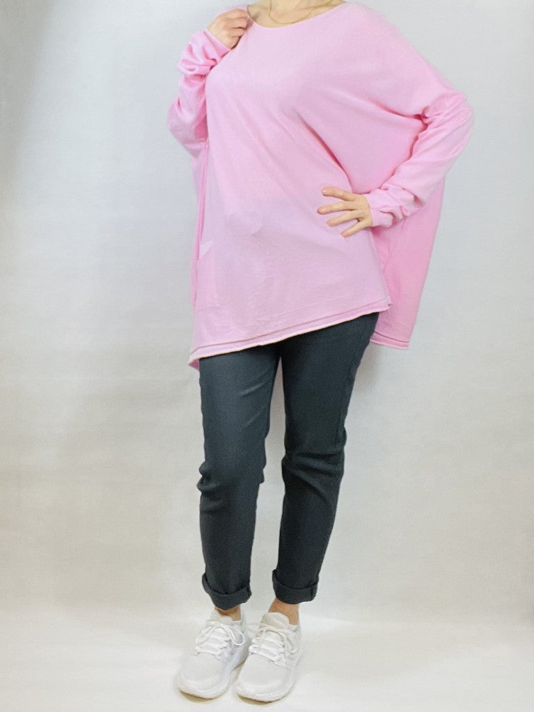 Soft Pink Navy 2-Pocket Over-Size Top