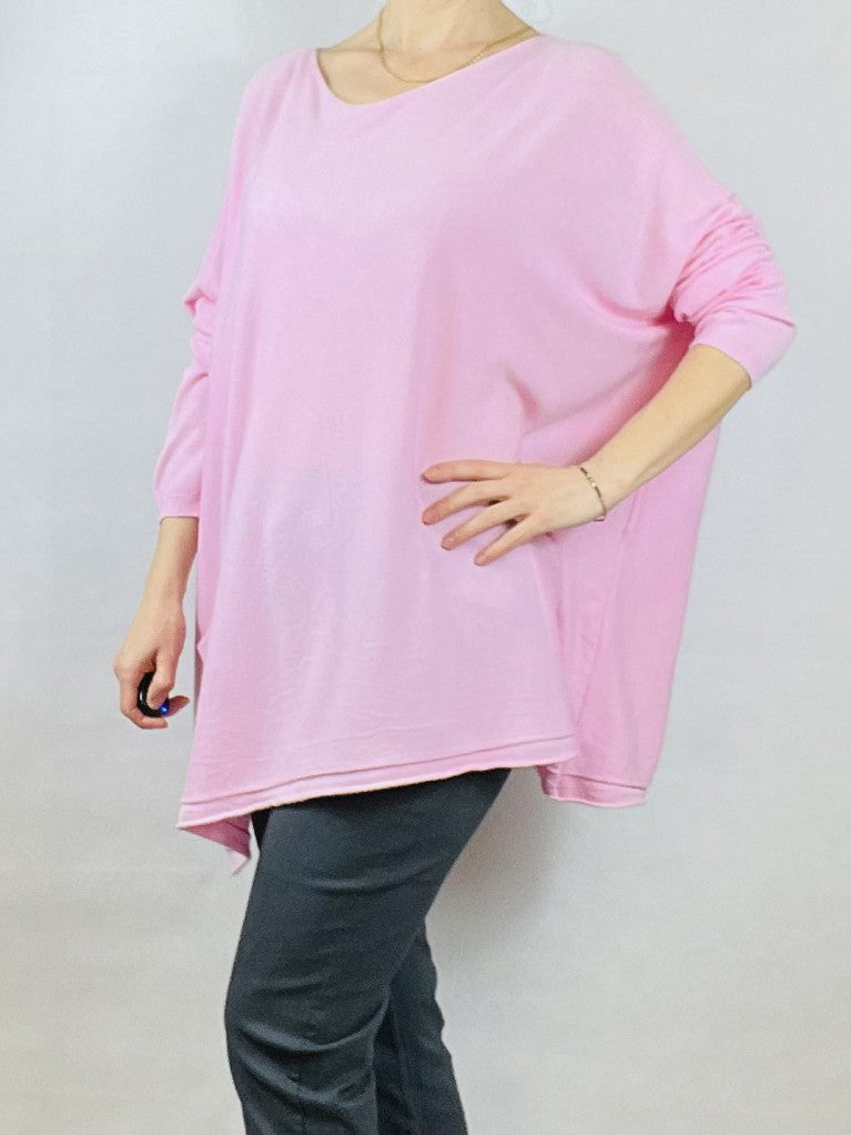 Soft Pink Navy 2-Pocket Over-Size Top