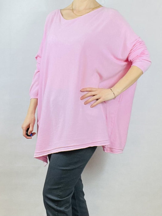 Soft Pink Navy 2-Pocket Over-Size Top