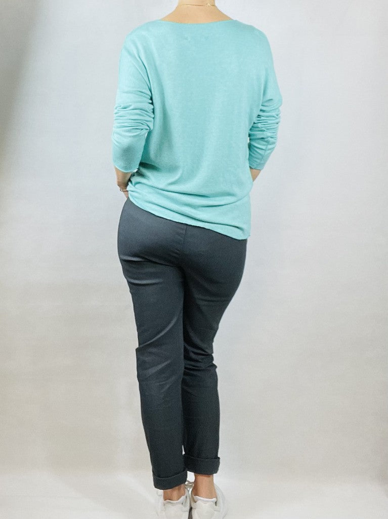 Mint Green Rolled, Long Sleeve Top