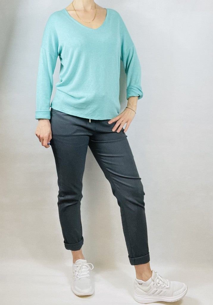 Mint Green Rolled, Long Sleeve Top