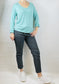 Mint Green Rolled, Long Sleeve Top