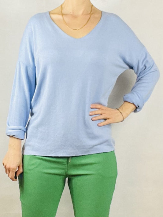 Sky Blue Rolled, Long Sleeve Top