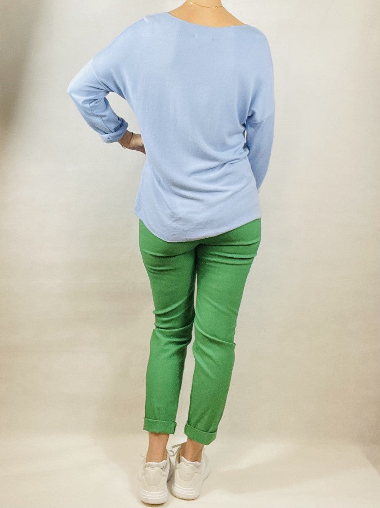 Sky Blue Rolled, Long Sleeve Top