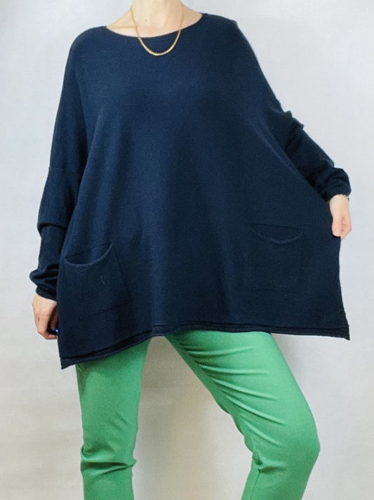 Soft Navy 2-Pocket Over-Size Top