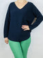 Navy V Neck Top