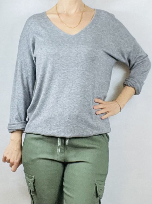 Grey Rolled, Long Sleeve Top