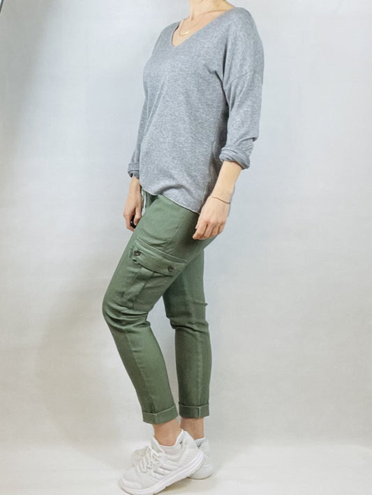 Grey Rolled, Long Sleeve Top