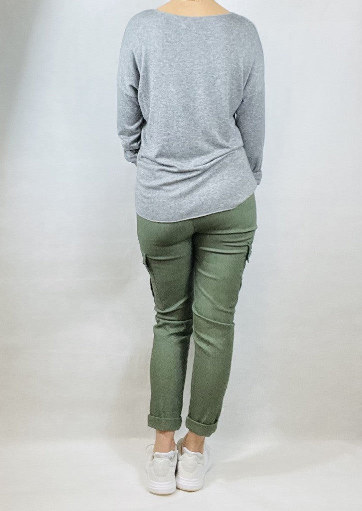 Grey Rolled, Long Sleeve Top