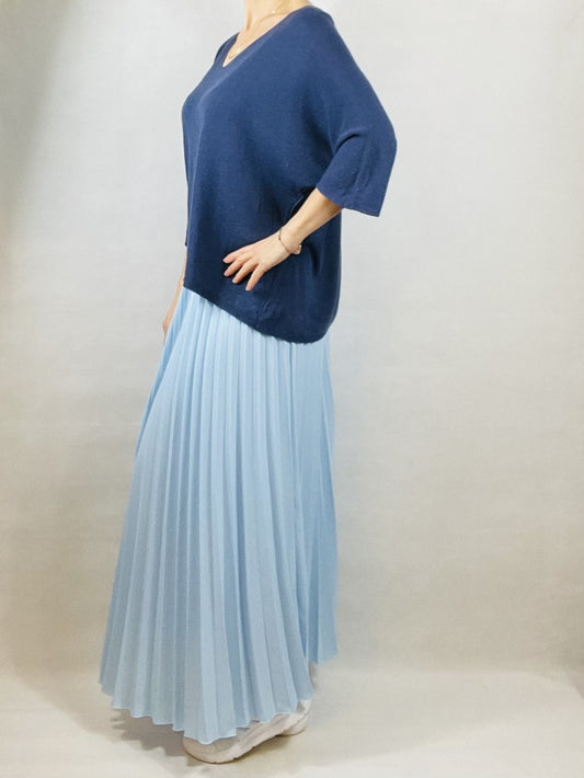 Sky Blue Pleated Plain Skirt