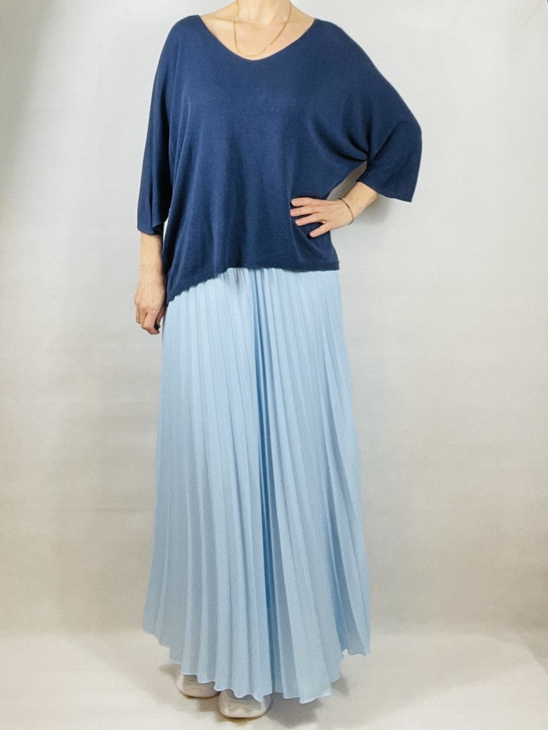 Sky Blue Pleated Plain Skirt