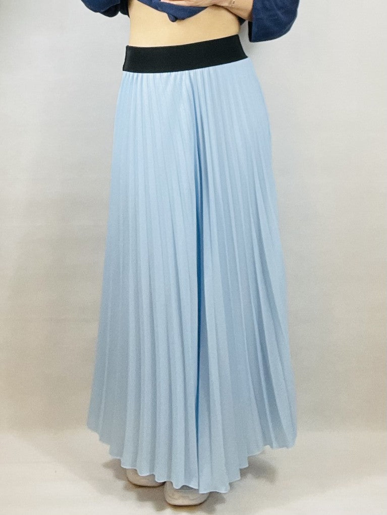 Sky Blue Pleated Plain Skirt