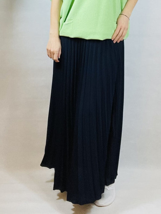 Navy Pleated Plain Skirt