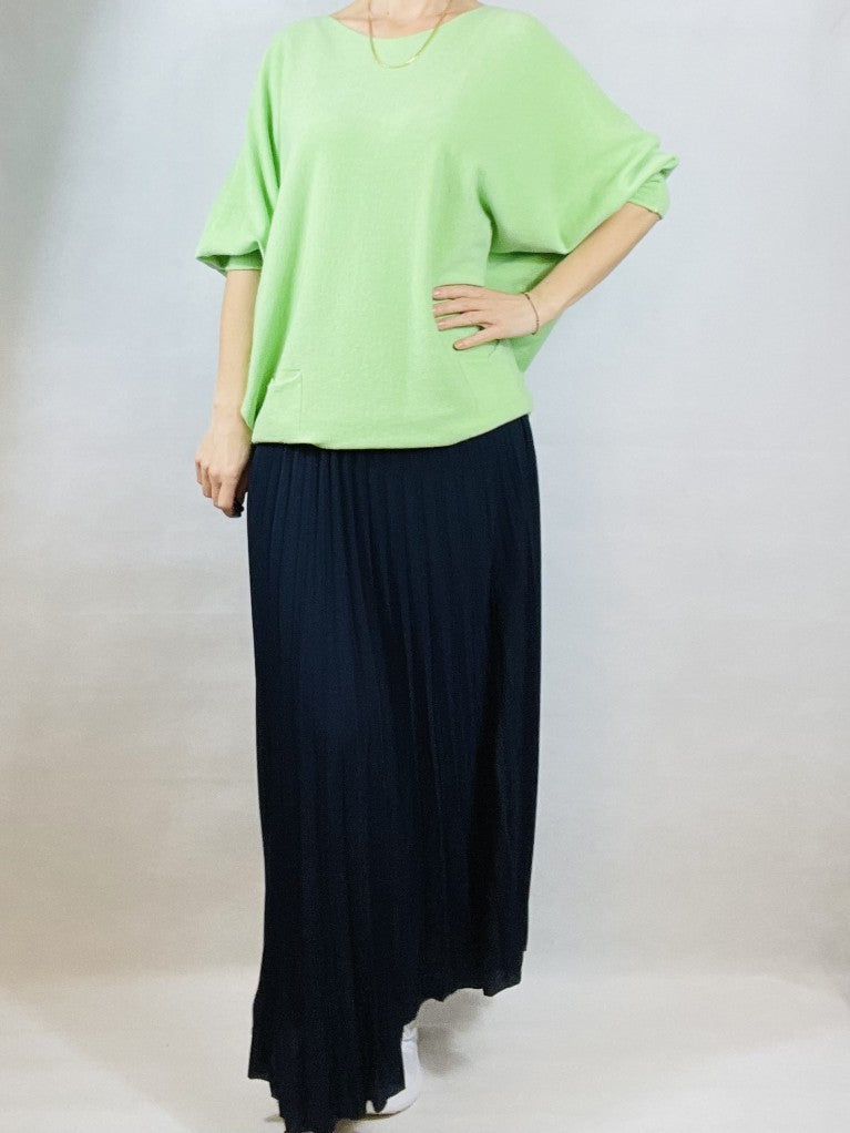 Navy Pleated Plain Skirt