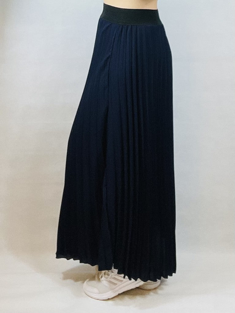 Navy Pleated Plain Skirt