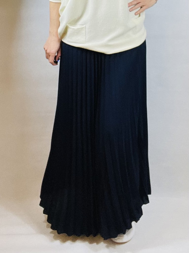 Navy Pleated Plain Skirt