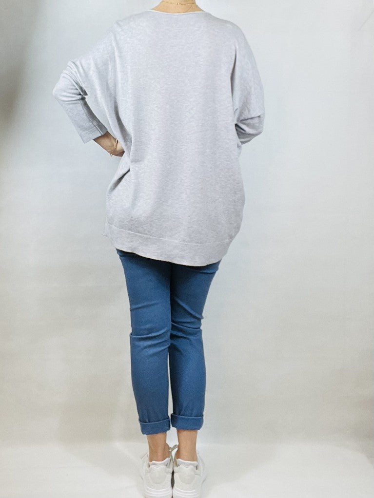 Pretty  Silver Grey Light-weight Top with Buttons on Sleeves