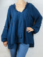 Navy Loose Cotton V Neck Top