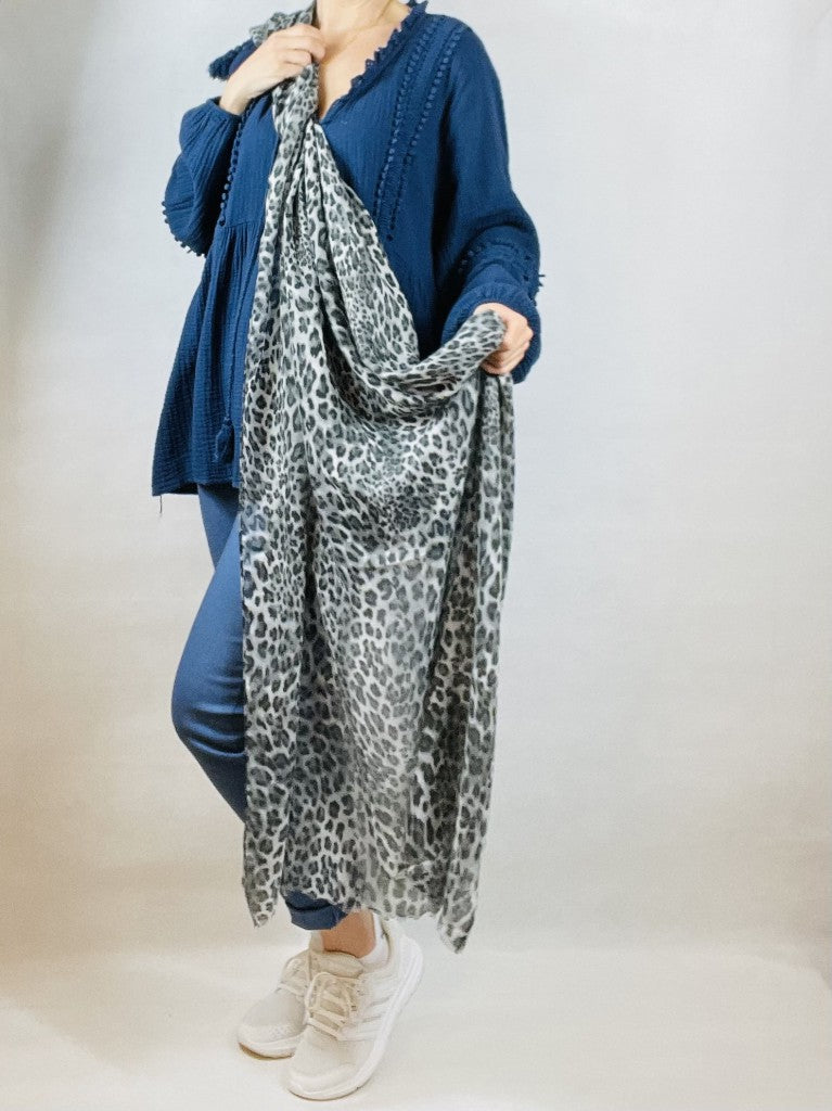 Grey Leopard print scarf