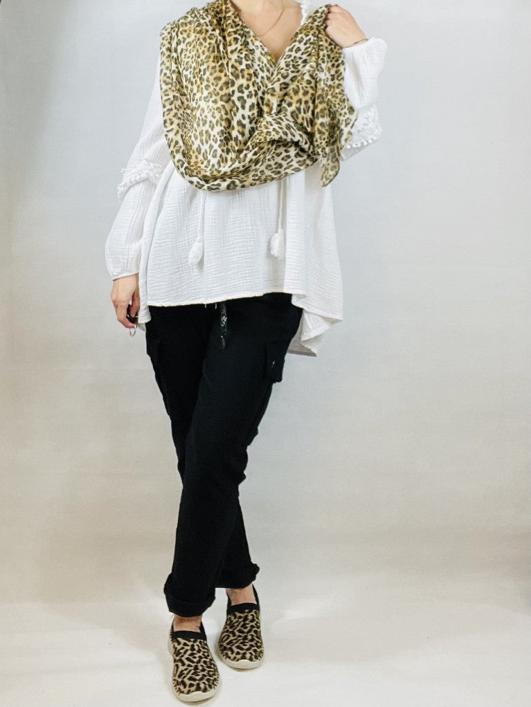 Camel Leopard Print Scarf