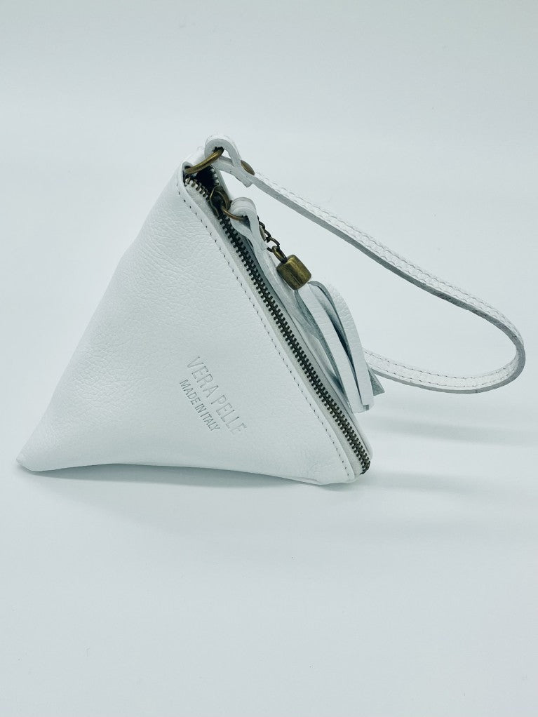 White Triangular Small Leather Bag