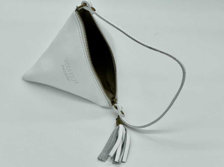 White Triangular Small Leather Bag