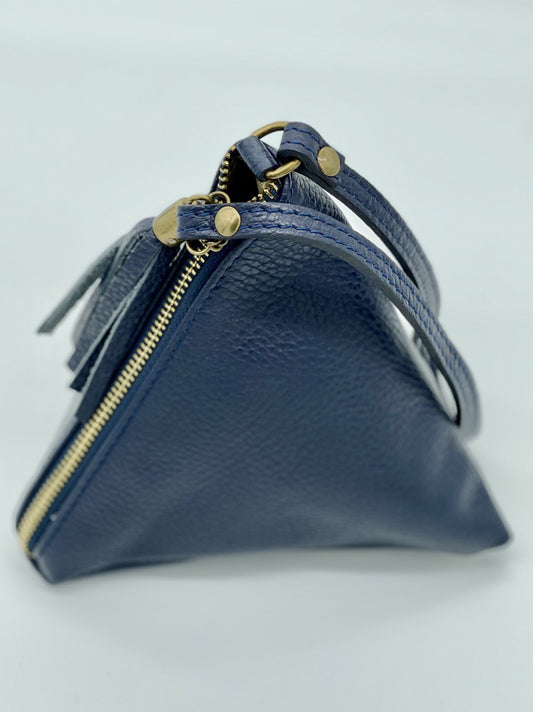 Navy Triangular Small Leather Bag