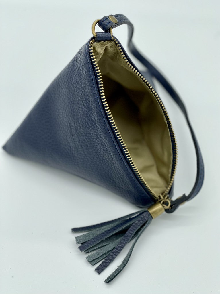 Navy Triangular Small Leather Bag