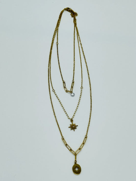 Delicate Triple Chain Gold Necklace