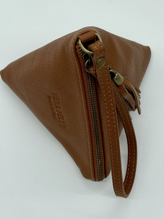 Tan Triangular Small Leather Bag