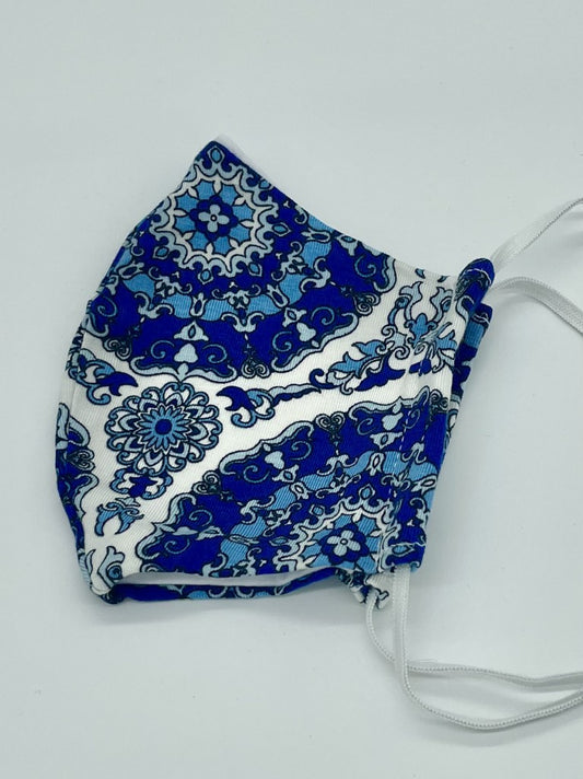 Blue and White Paisley Mask