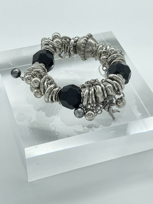 Chunky Black & Silver, Charm Bracelet