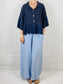 Sky Blue Wide leg Linen Trousers with Buttons