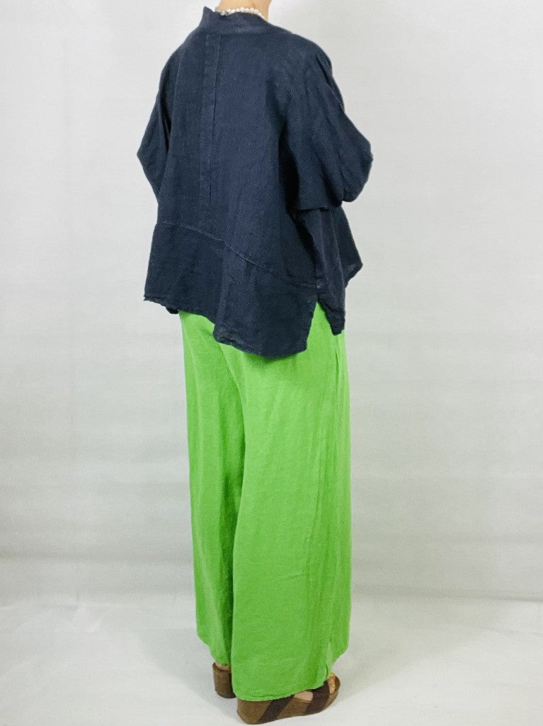 Neon Green Wide leg Linen Trousers with Buttons