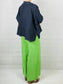 Neon Green Wide leg Linen Trousers with Buttons