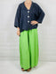 Neon Green Wide leg Linen Trousers with Buttons