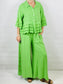 Neon Green Wide leg Linen Trousers with Buttons