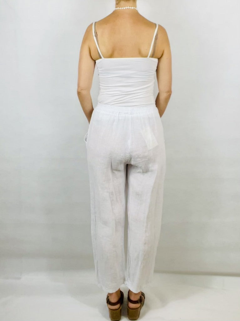 White Linen Trousers with 3 Buttons