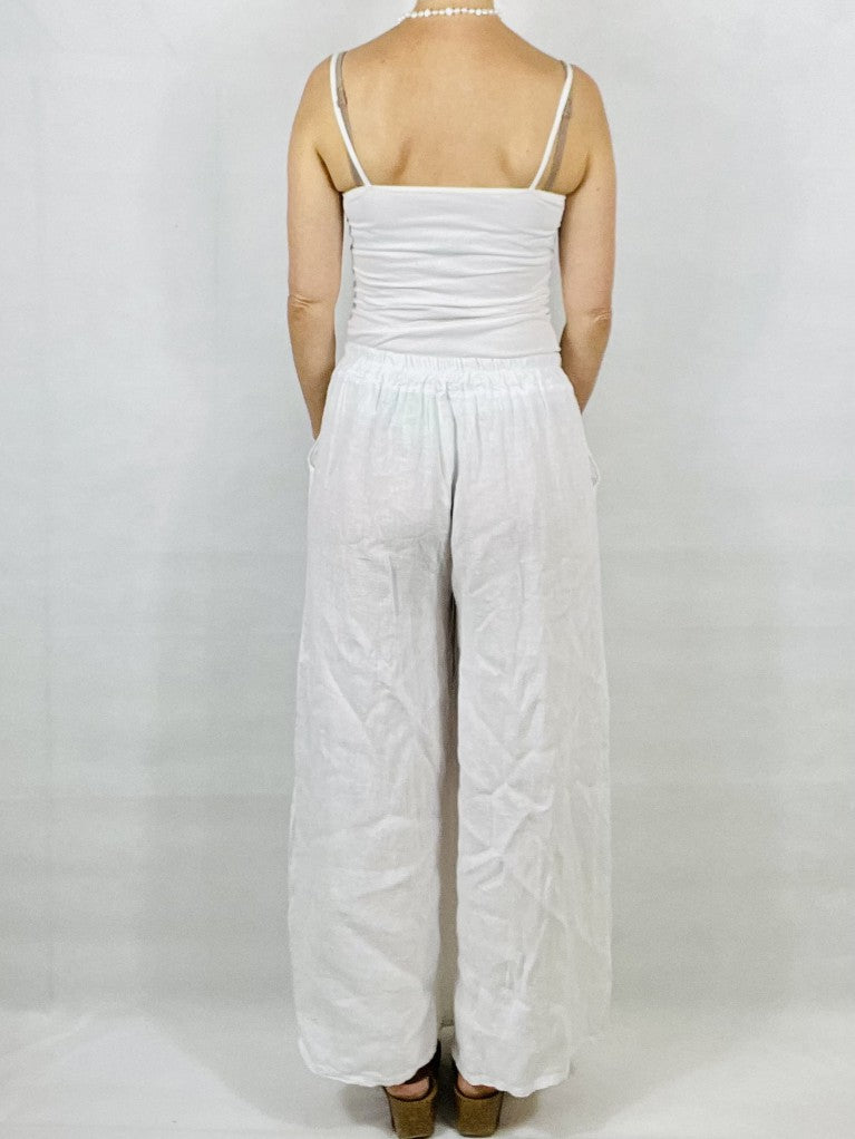 White linen best sale wide leg pants