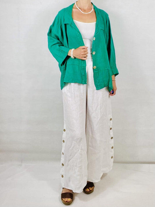 Green Linen 3 Button Top/Jacket