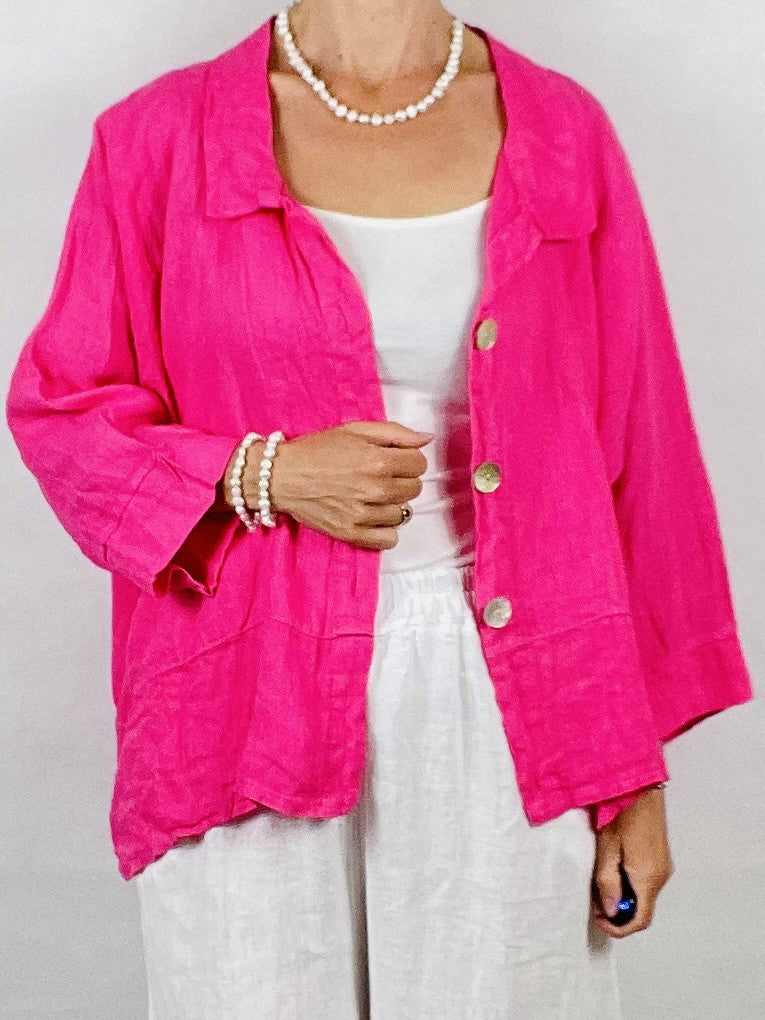 Pink Linen 3 Button Top/Jacket