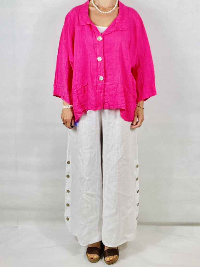 Pink Linen 3 Button Top/Jacket