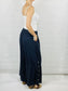 Navy Wide leg Linen Trousers with Buttons