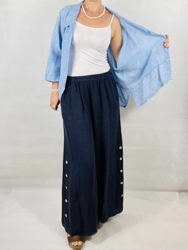 Sky Blue Linen 3 Button Top/Jacket