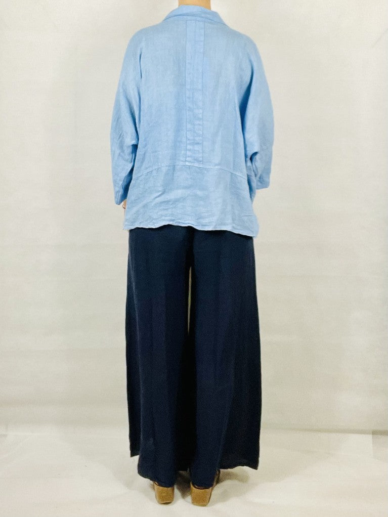 Sky Blue Linen 3 Button Top/Jacket