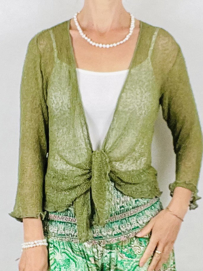 Khaki Green Ikat Shrug