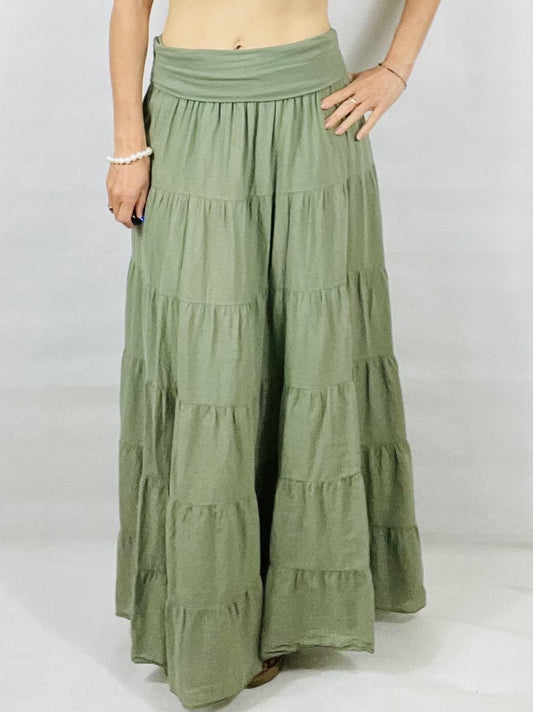 Khaki Green Tiered Versatile- Skirt/Dress