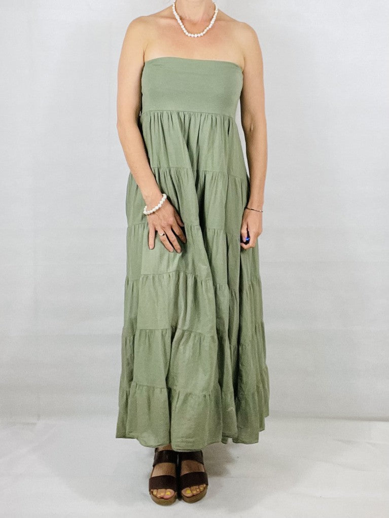 Khaki Green Tiered Versatile- Skirt/Dress